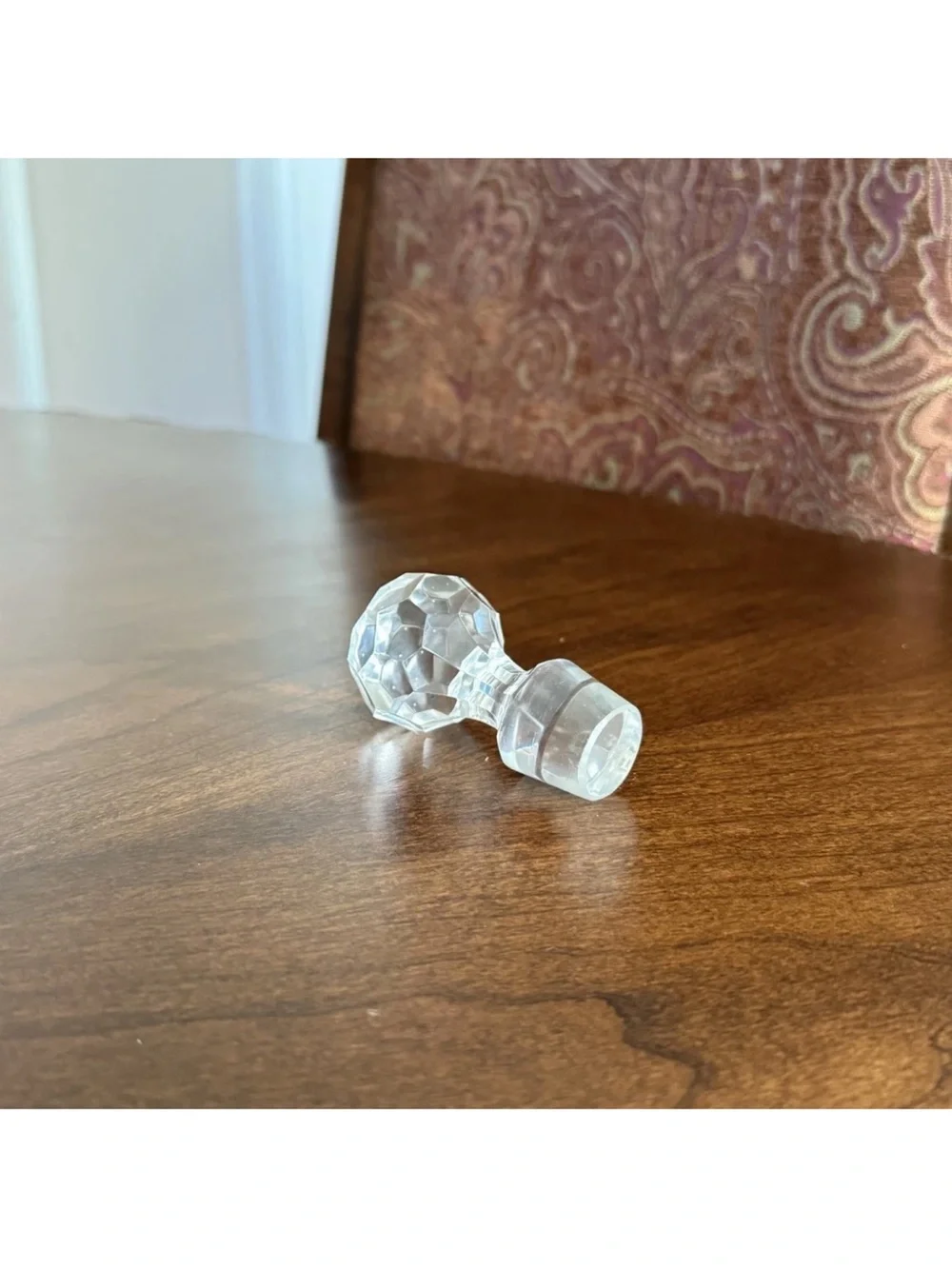 Vtg. Round Prism-Style Lead Crystal Faceted Decanter Stopper Approx 3”x1”